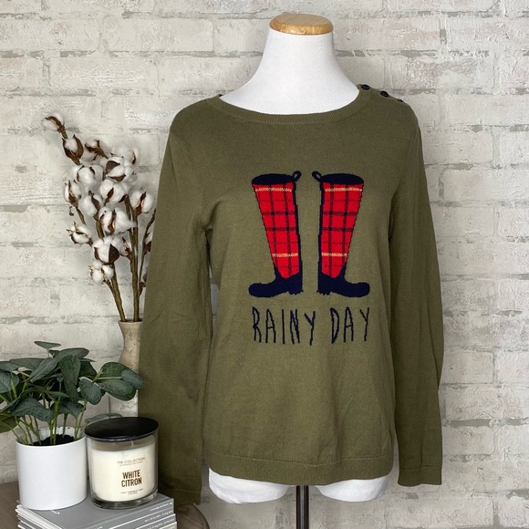 Talbots Sweaters - Talbots | Petite Green Rainy Day Sweater with Elbow Patches